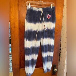 LoveShackFancy Blue and White Tie-Dye Sweatpants Size XSmall